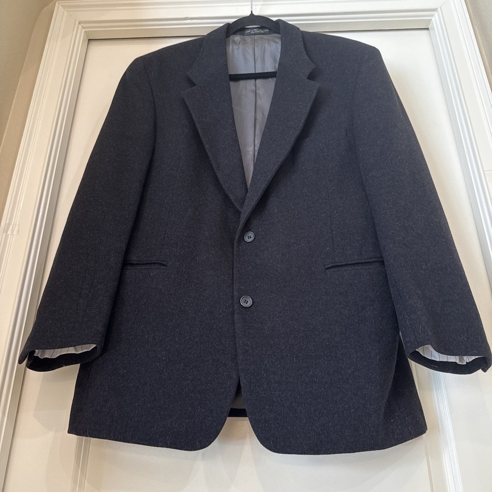 Gianfranco Ruffini Blazer Mens 46L Charcoal Black Gray Cashmere Blend Sport Coat
